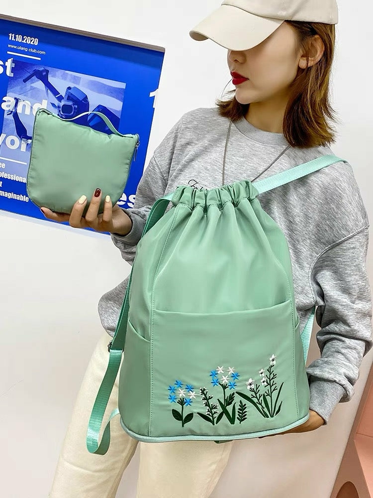 Houseware |  Flower Embroidery Foldable Backpack Houseware Black