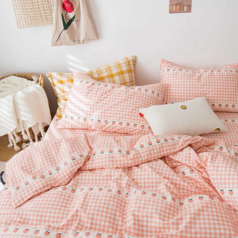 Houseware |  Plaid With Peach Bedding Set Houseware Houseware