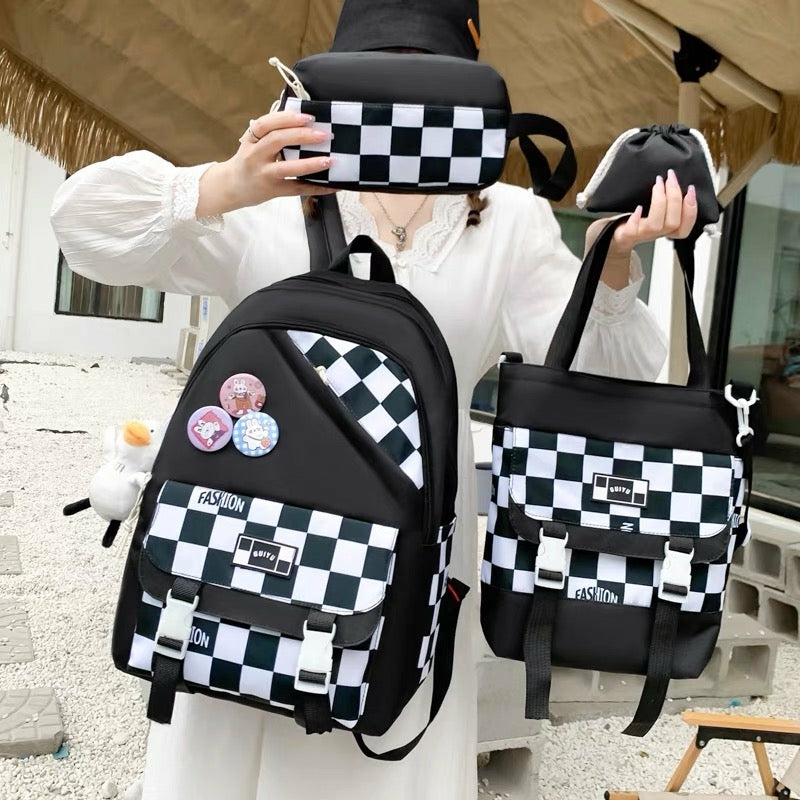 Houseware |  Harajuku Plaid Backpack Set Houseware Black